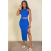 Ribbed cropped top and maxi side slit skirt