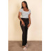Ribbed tight knitted striped square neck short sleeve t shirt