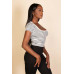 Ribbed tight knitted striped square neck short sleeve t shirt