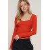 Long slv sweetheart neck seam detail knit top