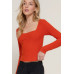 Long slv sweetheart neck seam detail knit top