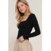 Long slv sweetheart neck seam detail knit top