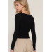 Long slv sweetheart neck seam detail knit top