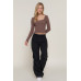 Long slv sweetheart neck seam detail knit top