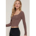 Long slv sweetheart neck seam detail knit top