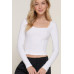 Long slv sweetheart neck seam detail knit top