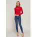 Long slv mock neck kyehole rib knit top