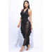 Cowl Halter Ruffled Skirt Set