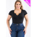 Plus Size Casual Split Neck Solid Short Sleeve Bodysuit