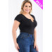 Plus Size Casual Split Neck Solid Short Sleeve Bodysuit