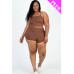 Plus Size Ribbed Cami Crop Top & Ruched Shorts Set