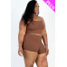 Plus Size Ribbed Cami Crop Top & Ruched Shorts Set