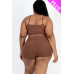 Plus Size Ribbed Cami Crop Top & Ruched Shorts Set