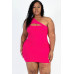 Plus Size Ribbed One Shoulder Cutout Front Casual Mini Bodycon Dress