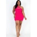 Plus Size Ribbed One Shoulder Cutout Front Casual Mini Bodycon Dress