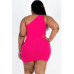 Plus Size Ribbed One Shoulder Cutout Front Casual Mini Bodycon Dress
