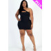 Plus Size Ribbed One Shoulder Cutout Front Casual Mini Bodycon Dress