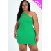 Plus Size Ribbed One Shoulder Cutout Front Casual Mini Bodycon Dress