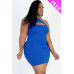 Plus Size Ribbed One Shoulder Cutout Front Casual Mini Bodycon Dress