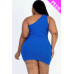 Plus Size Ribbed One Shoulder Cutout Front Casual Mini Bodycon Dress