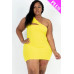 Plus Size Ribbed One Shoulder Cutout Front Casual Mini Bodycon Dress