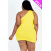 Plus Size Ribbed One Shoulder Cutout Front Casual Mini Bodycon Dress