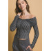 Ribbed bardot zip up long sleeve