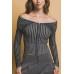 Ribbed bardot zip up long sleeve
