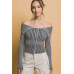 Ribbed bardot zip up long sleeve