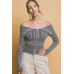 Ribbed bardot zip up long sleeve