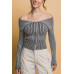 Ribbed bardot zip up long sleeve