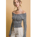 Ribbed bardot zip up long sleeve