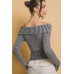 Ribbed bardot zip up long sleeve