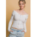 Ribbed bardot zip up long sleeve