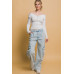 Ribbed bardot zip up long sleeve