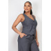 Buttoned Solid V-neck Vest Top