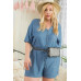 Short Sleeve Collar V Neck Waist Elastic Side Pocket Button Down Knit Romper