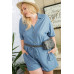 Short Sleeve Collar V Neck Waist Elastic Side Pocket Button Down Knit Romper