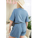 Short Sleeve Collar V Neck Waist Elastic Side Pocket Button Down Knit Romper