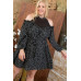 Plus Size Round Neck Contrast Mesh Cold Shoulder Ruffle Detail Back Tie Leopard Printed Dress