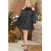 Plus Size Round Neck Contrast Mesh Cold Shoulder Ruffle Detail Back Tie Leopard Printed Dress