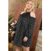 Plus Size Round Neck Contrast Mesh Cold Shoulder Ruffle Detail Back Tie Leopard Printed Dress