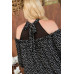 Plus Size Round Neck Contrast Mesh Cold Shoulder Ruffle Detail Back Tie Leopard Printed Dress