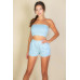 Simple Solid Color Tube Top And Shorts Two Piece Set
