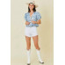 Denim Embroidered Crop Top With Front Tie Detail