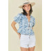 Denim Embroidered Crop Top With Front Tie Detail