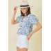 Denim Embroidered Crop Top With Front Tie Detail