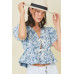 Denim Embroidered Crop Top With Front Tie Detail