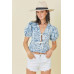 Denim Embroidered Crop Top With Front Tie Detail