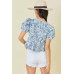 Denim Embroidered Crop Top With Front Tie Detail